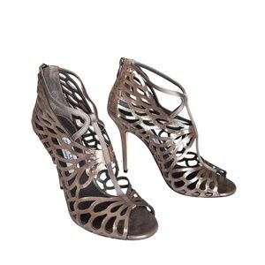 Jimmy Choo Women's Fyonn Laser-cut Metallic Bronze Leather Sandals 10.5 NWT Box